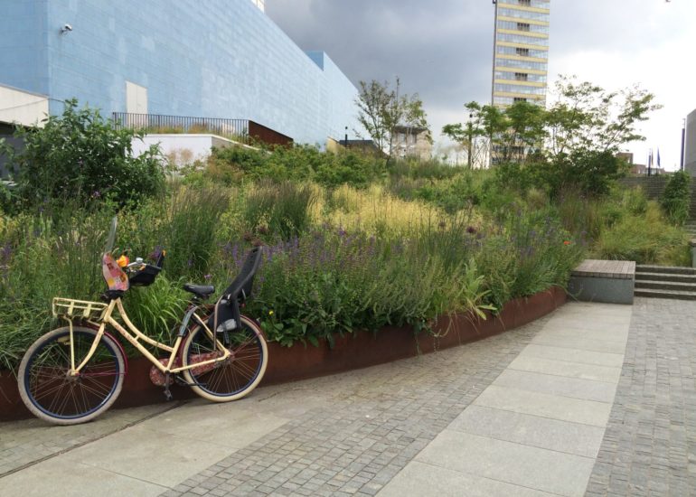 Den Haag Europolgebied fiets tegen plantenborder